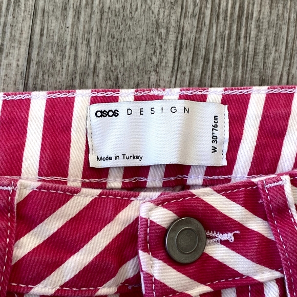 Asos Pink Striped Bermuda Denim Shorts Cotton Blend - Picture 6 of 7